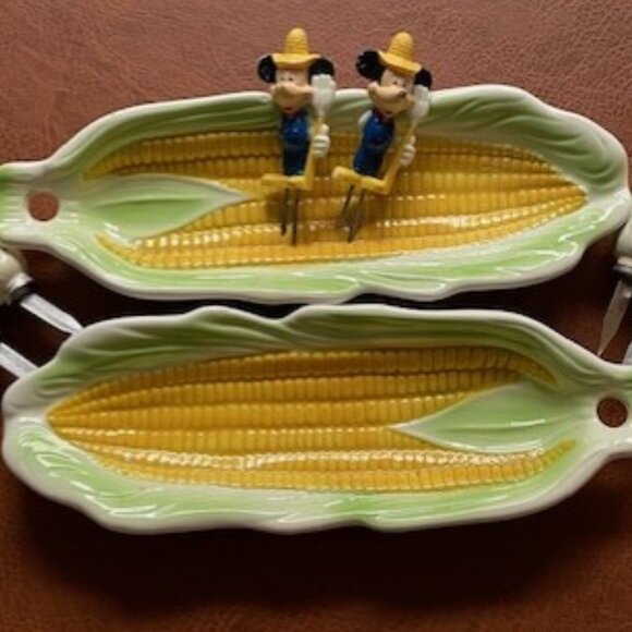 VINTAGE Made in Japan Corn on the Cob Serving Dishes & Skewers, Set of 2 - Picture 2 of 7